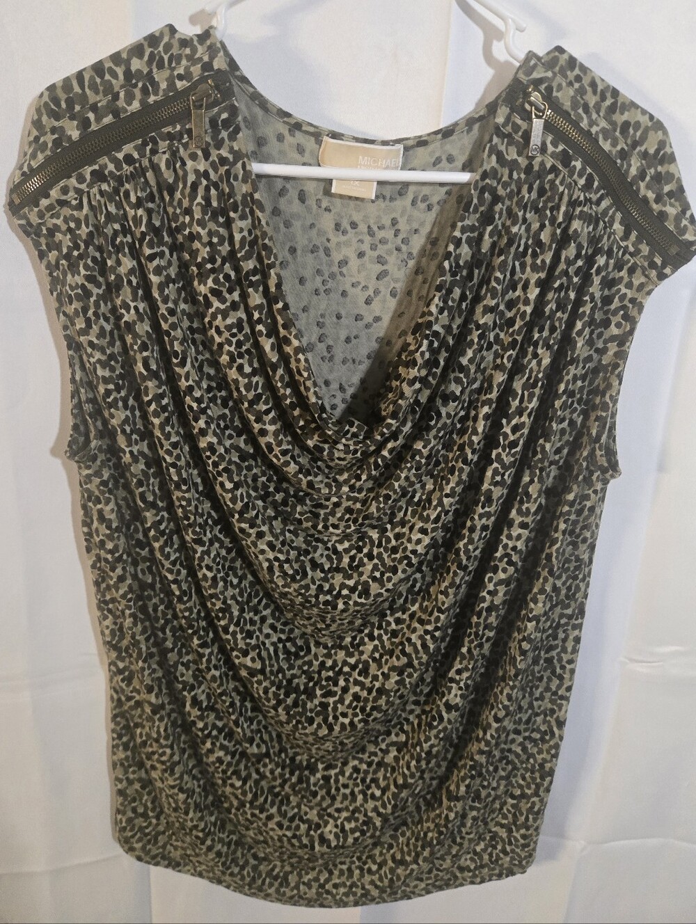 MICHAEL Michael Kors Olive Dot Print Draped Zip-Shoulder Tank